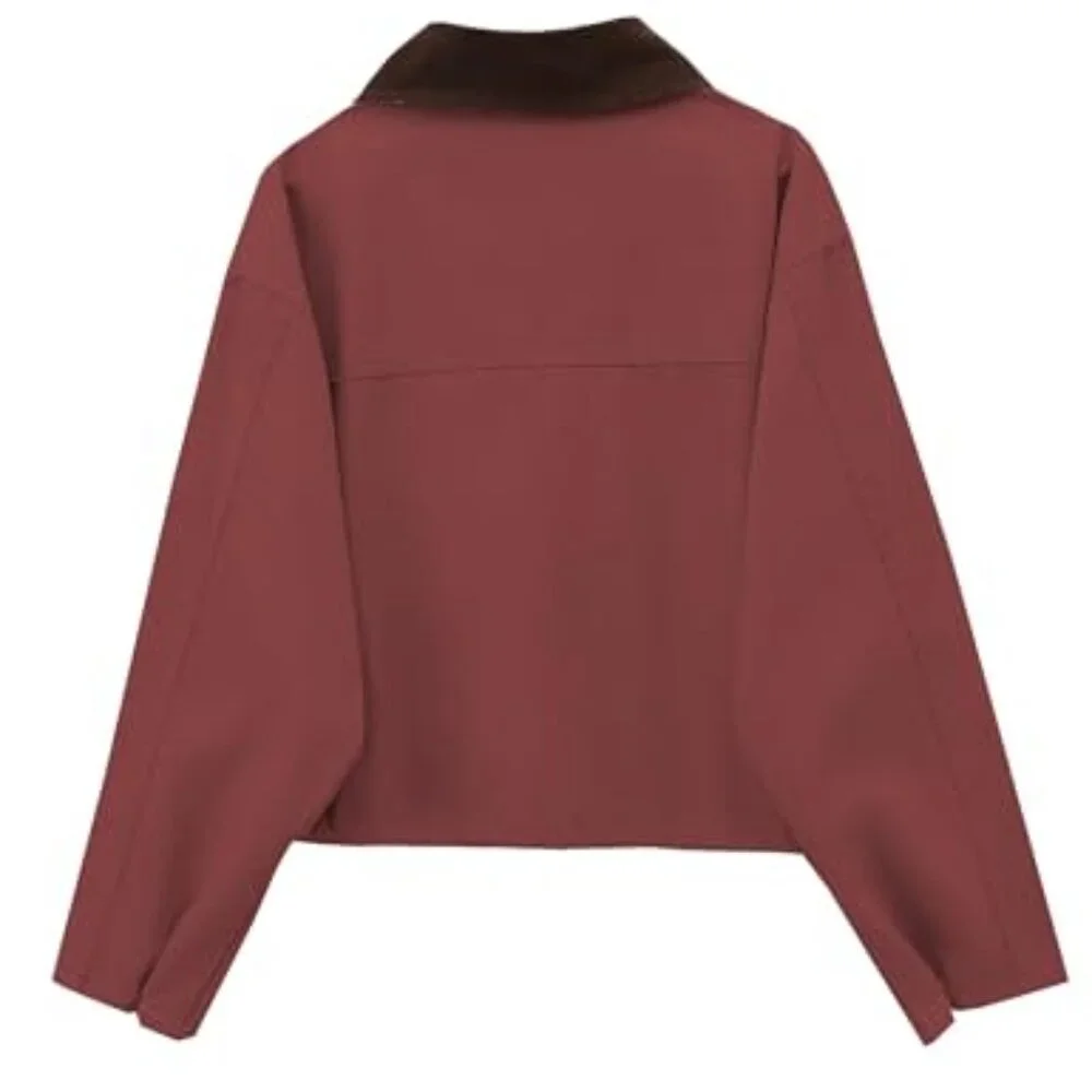 Cropped Utility Jacket Contrast Collar Lightweight Cargo Barn Coat Chic - Picture 5 of 7